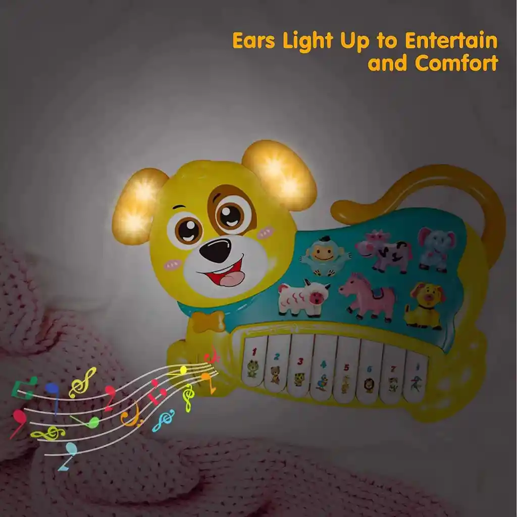Juguete Piano Musical Perrito Con Luces Nuevo Amarillo