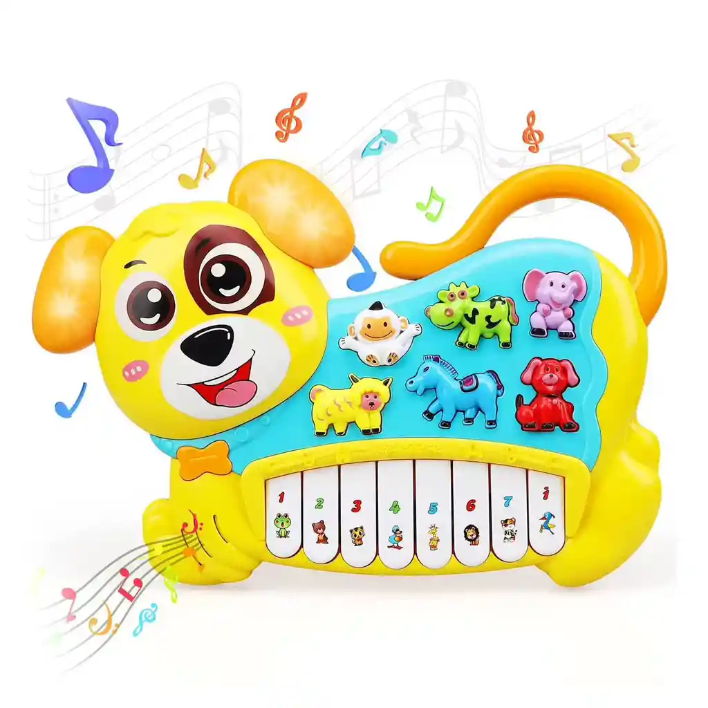 Juguete Piano Musical Perrito Con Luces Nuevo Amarillo