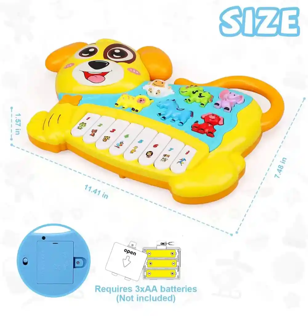 Juguete Piano Musical Perrito Con Luces Nuevo Amarillo