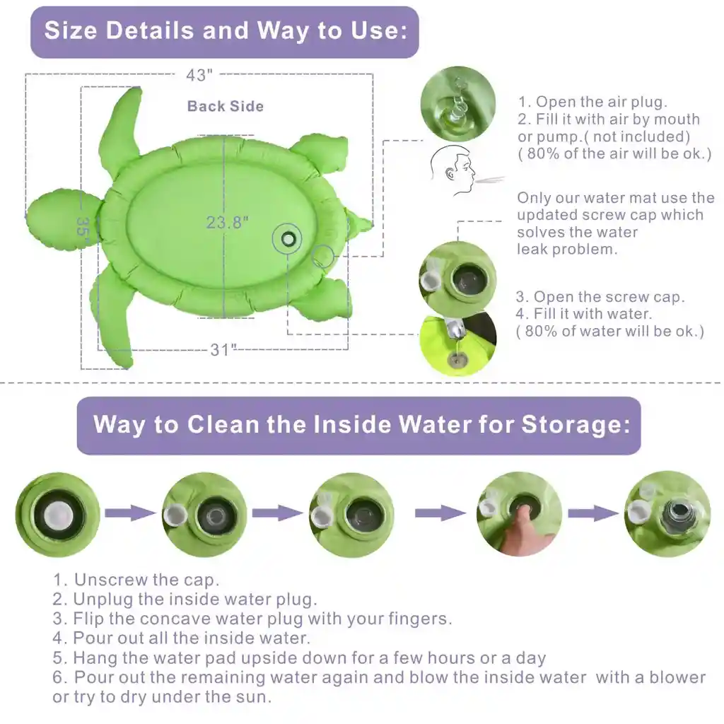 Tapete Sensorial De Agua Tortuga Para Niños Nuevo