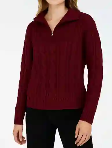 Suéter Para Mujer Trenzado Tejido Con Cremallera - The Narrow Vino