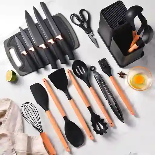 Setx19 Utensilios De Cocina Silicona Cuchillos Cucharones Tabla
