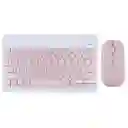 Teclado Bluetooth Kit Mouse Y Teclado Keyboard Nuevo Rosa