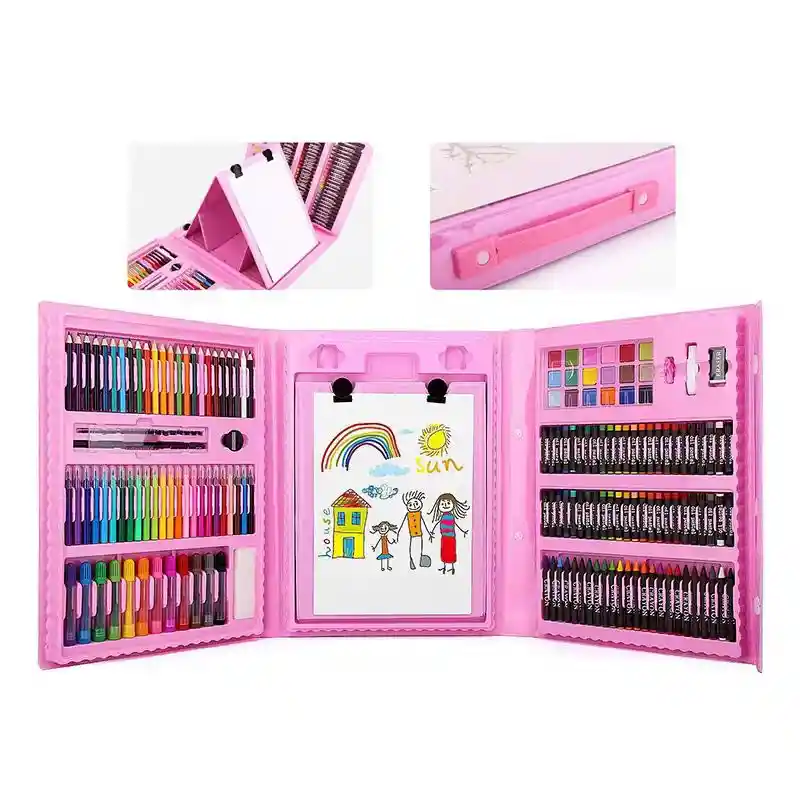 Set Kit Arte Niños Maleta 208 Piezas Crayon Acuarela Plumon