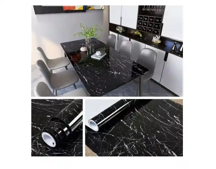 Papel Adhesivo Cocina 60cm5m Lavable Tapiz Marmol Negro