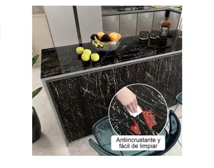 Papel Adhesivo Cocina 60cm5m Lavable Tapiz Marmol Negro