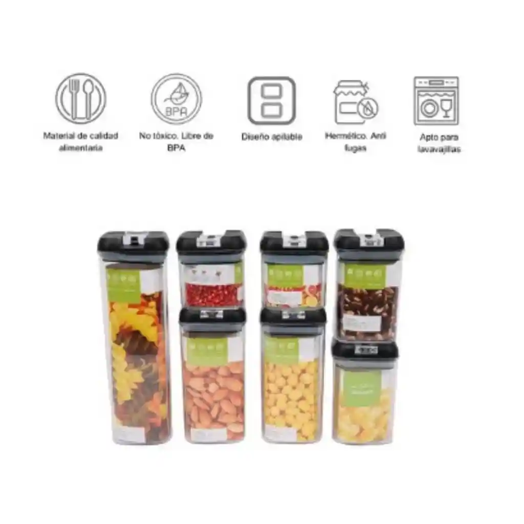 Organizador Frasco Hermetico Cocina Tupper Recipiente Set X7