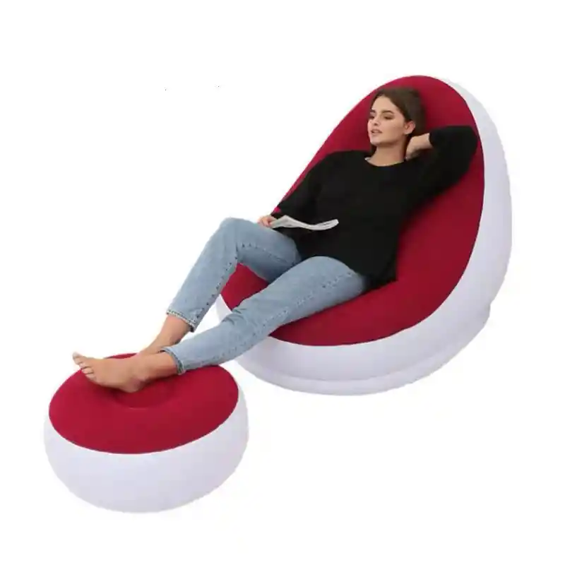 Sillón Inflable Puff Reclinable Cómodo Con Posapiés Nuevo Rojo