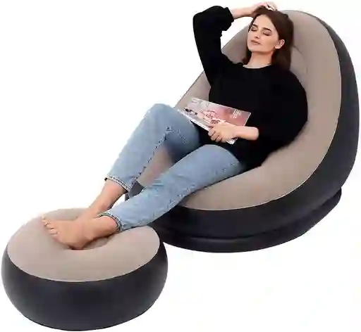 Sillón Inflable Puff Reclinable Cómodo Con Posapiés Nuevo Rojo