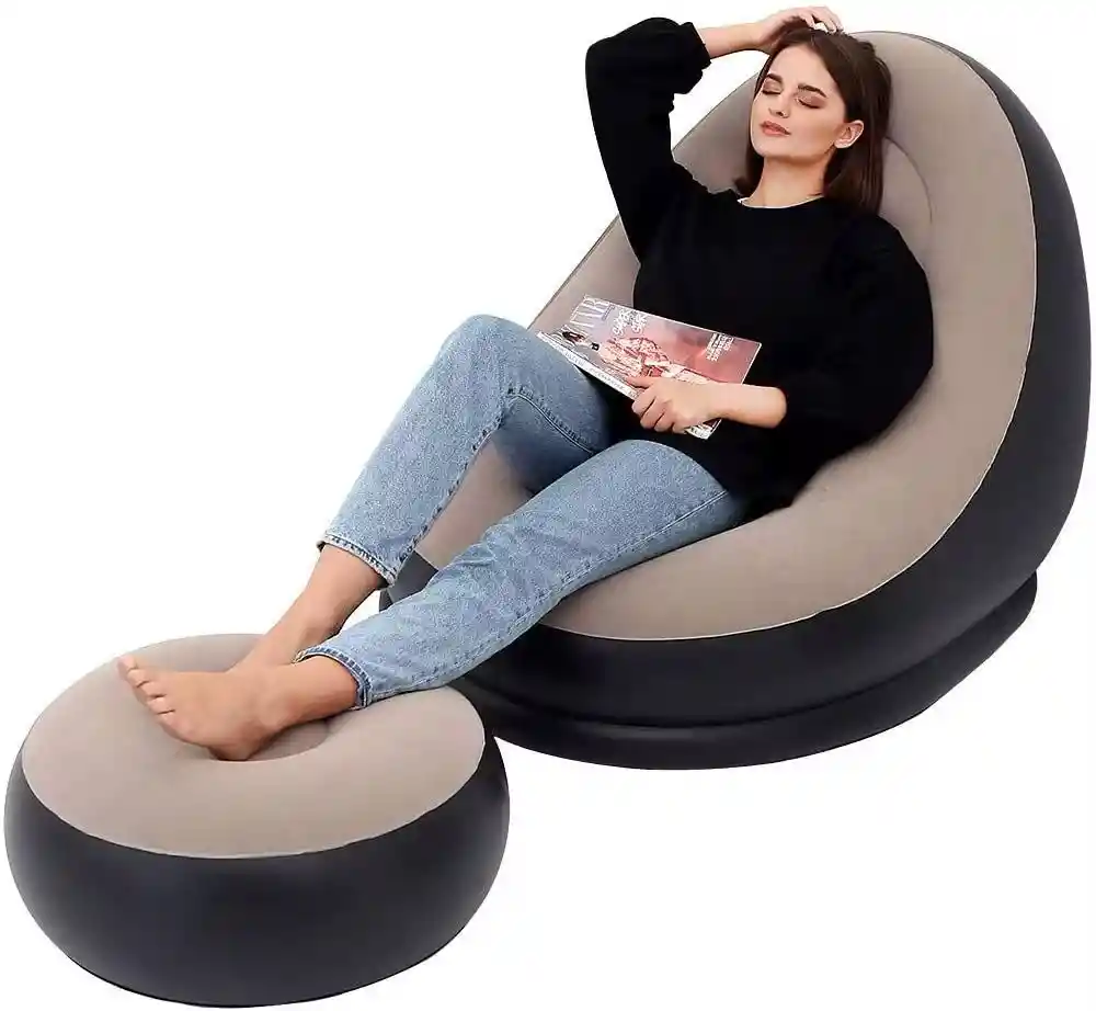 Sillón Inflable Puff Reclinable Cómodo Con Posapiés Nuevo Rojo