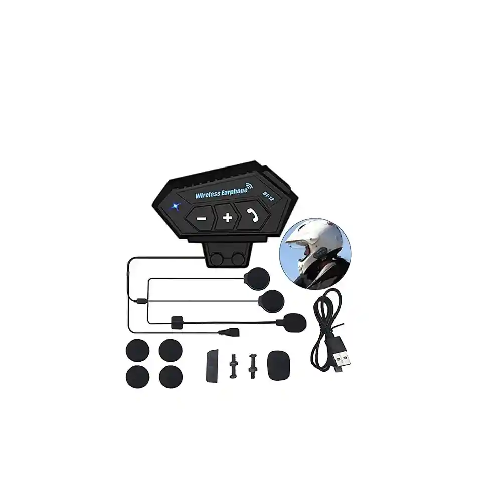 Intercomunicador Auriculares Casco Bluetooh Bt12 Moto Musica Sikeo Color Negro