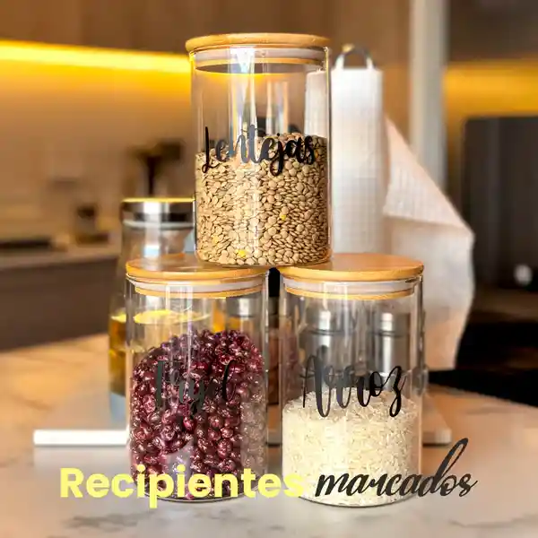 Kit X3 Recipientes Vidrio Bambú 1000ml