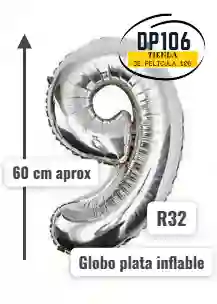 Globo De Numero Plata # 9 Tamaño R32