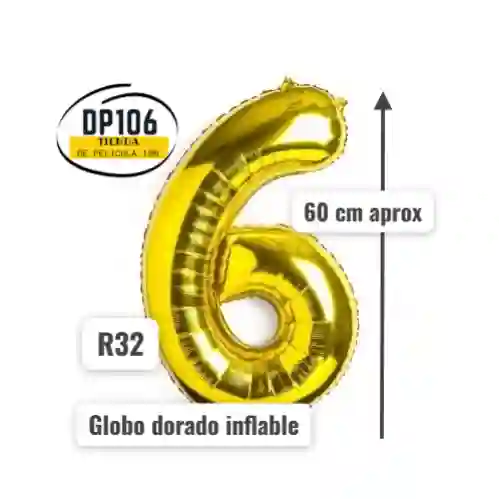 Globo De Numero Dorado # 6 Tamaño R32