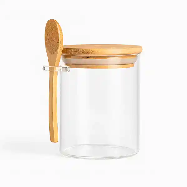 Kit X5 Recipientes Minis Vidrio Y Bambú 210 Ml