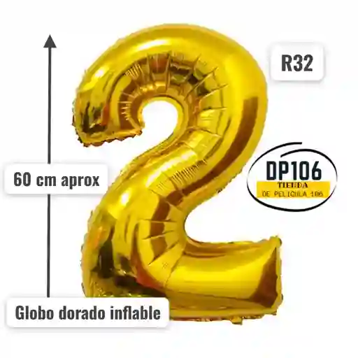 Globo De Numero Dorado # 2 Tamaño R32
