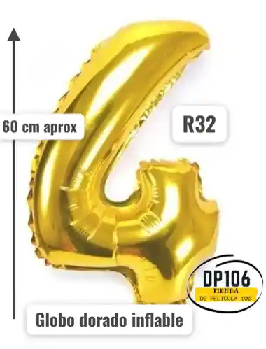 Globo De Numero Dorado # 4 Tamaño R32