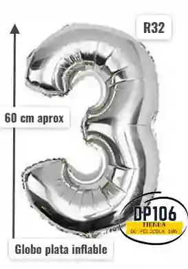Globo De Numero Plata # 3 Tamaño R32