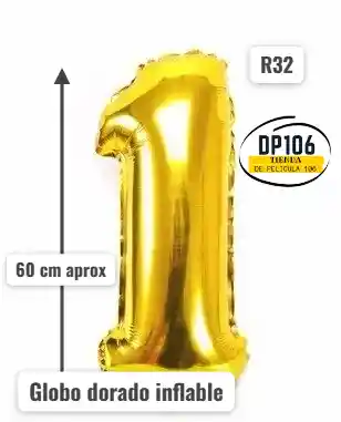 Globo De Numero Dorado # 1 Tamaño R32