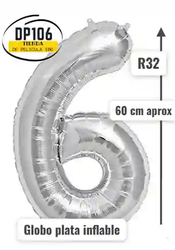 Globo De Numero Plata # 6 Tamaño R32