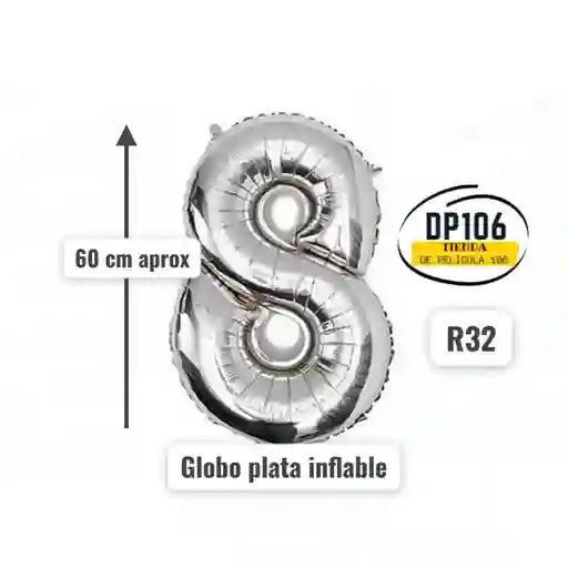 Globo De Numero Plata # 8 Tamaño R32