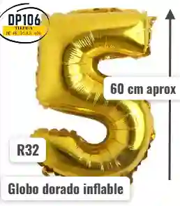 Globo De Numero Dorado # 5 Tamaño R32