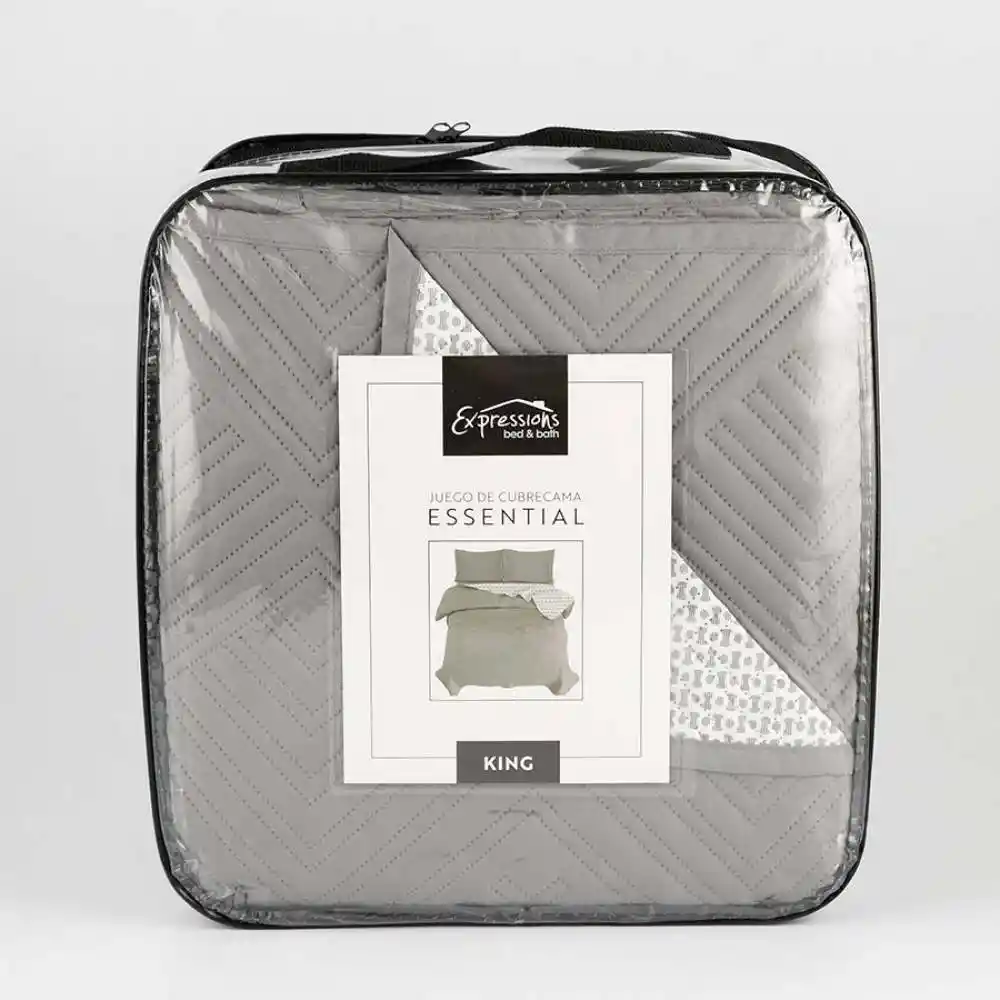Cubre Cama Expressions Basic King Gris 100% Poliester