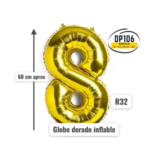 Globo De Numero Dorado # 8 Tamaño R32