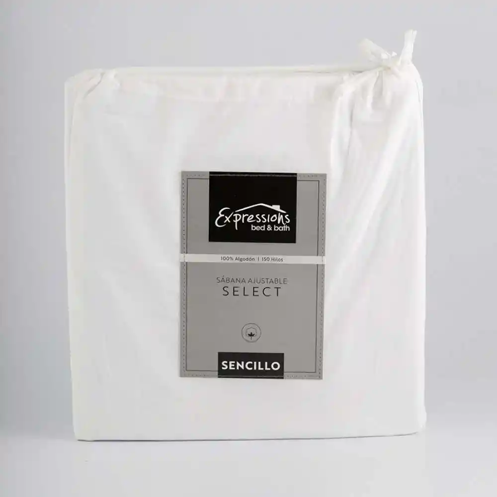 Sabana Ajustable Expressions 150h Sencillo Blanco 100% Algodon