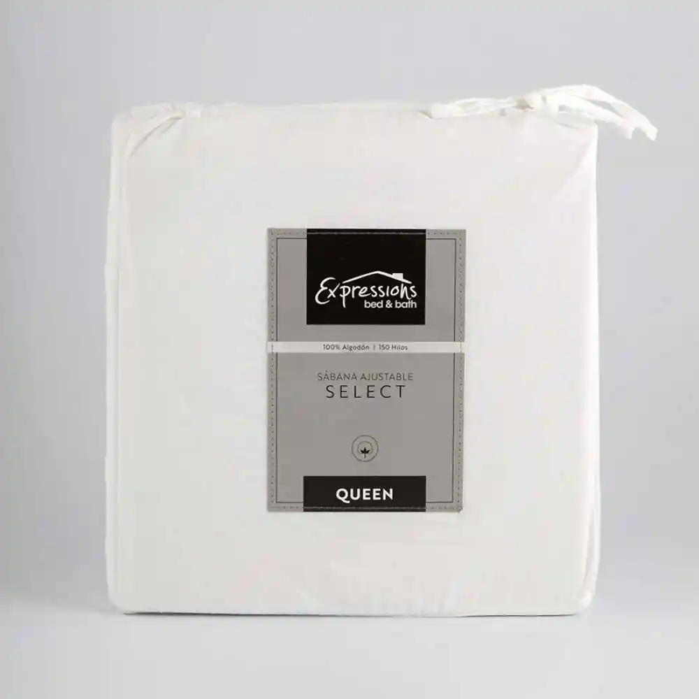 Sabana Ajustable Expressions 150h Queen Blanco 100% Algodon