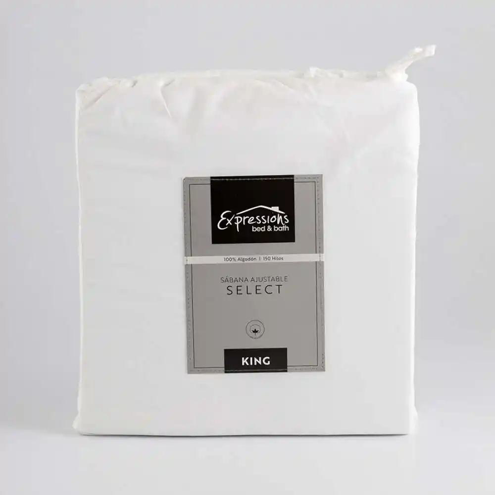 Sabana Ajustable Expressions 150h King Blanco 100% Algodon