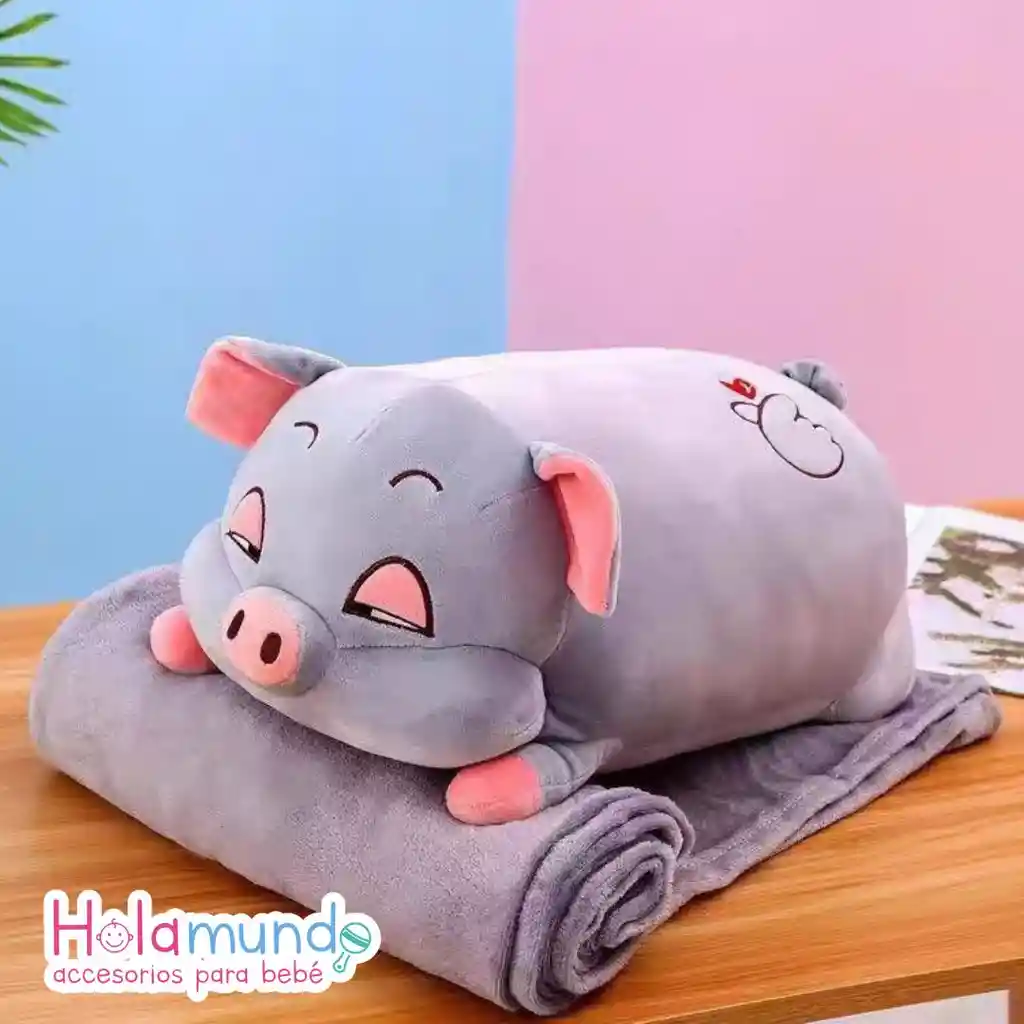 Almohada Peluche Con Cobija- Cerdito