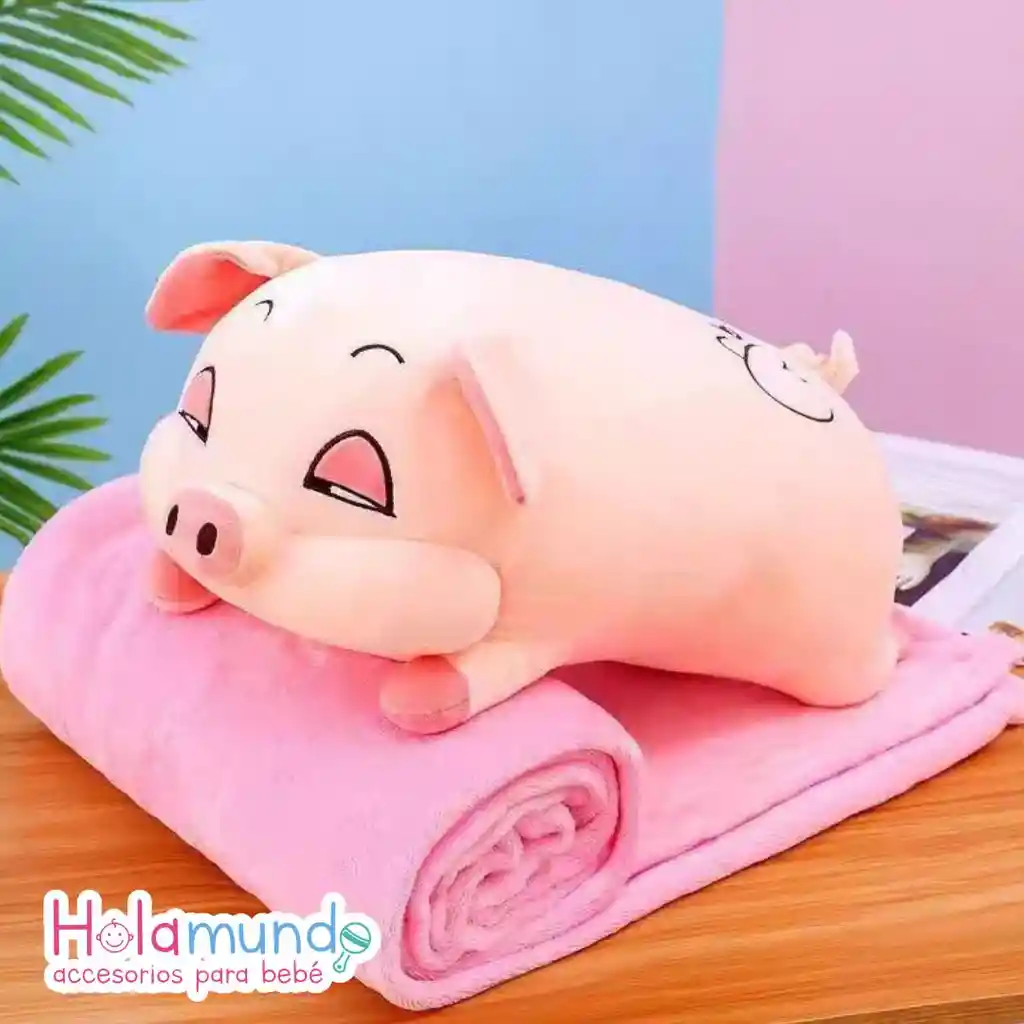 Almohada Peluche Con Cobija- Cerdito