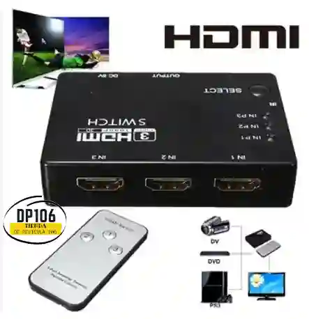 Switch Hdmi 3 Puertos Con Selector Y Control Inalambrico / Splitter / Multiplicador De Video