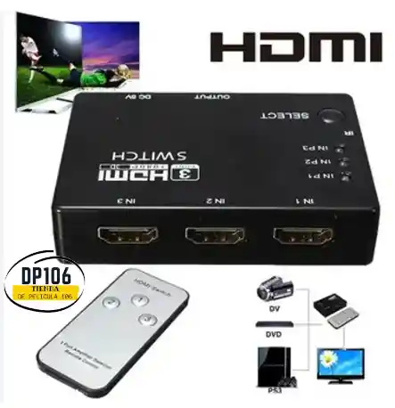 Switch Hdmi 3 Puertos Con Selector Y Control Inalambrico / Splitter / Multiplicador De Video