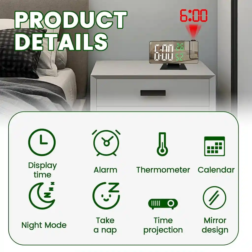 Pantalla De Radio Led De Proyección Con Reloj Despertador