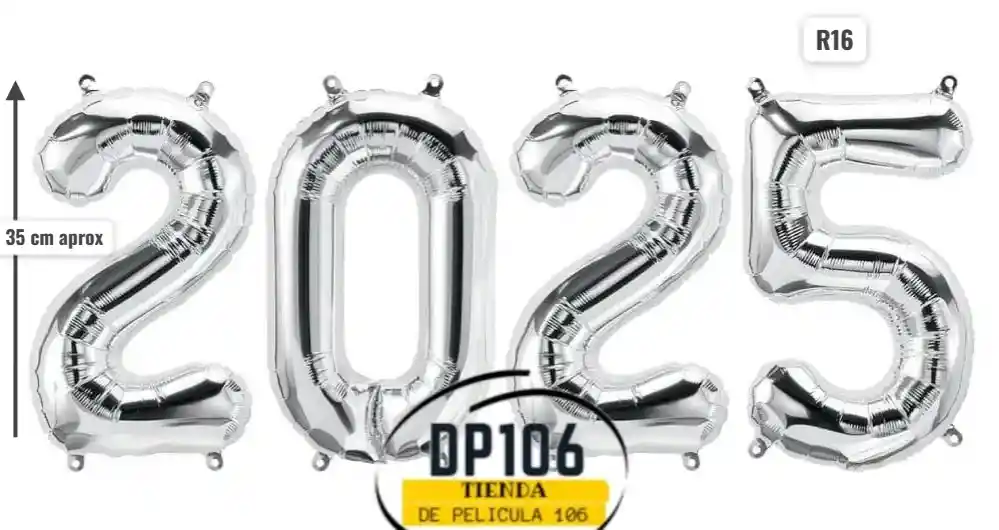 2025 Globos Plata R16 Feliz Año Nuevo Metalizado Mediano