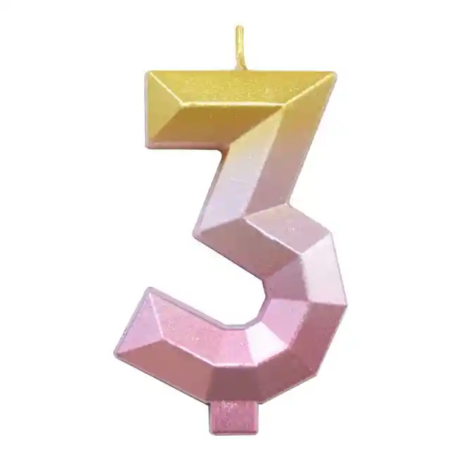Vela Numero 3 Rosa Dorado Degradado
