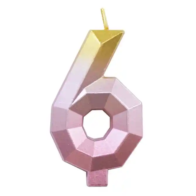 Vela Numero 6 Rosa Dorado Degradado