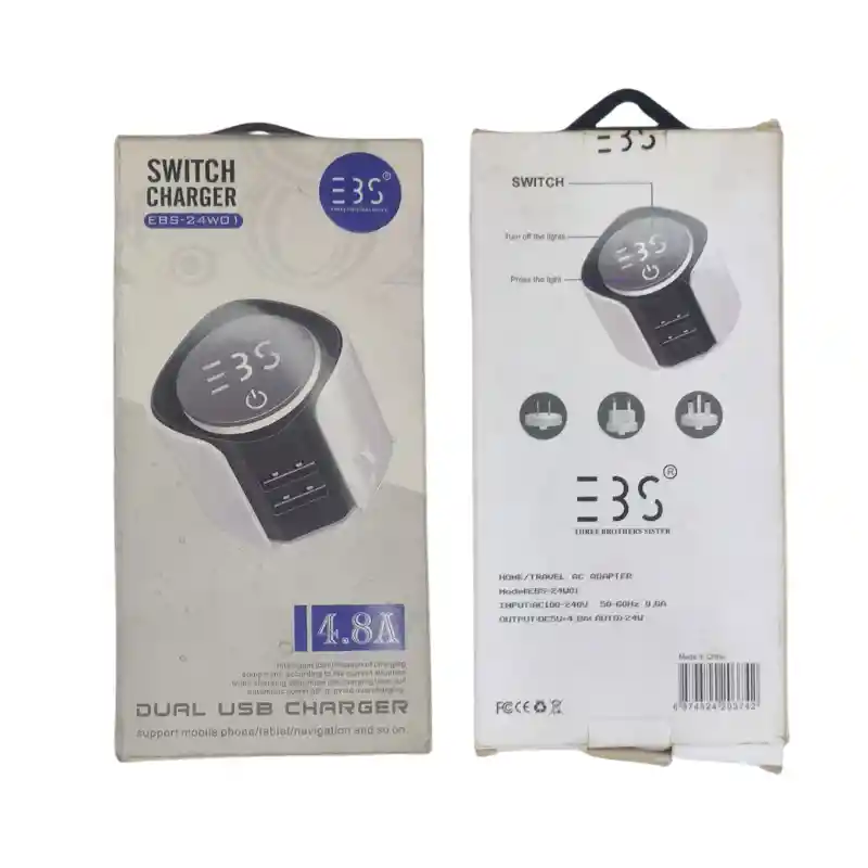 Cargador Dual Usb Ebs 4.8a – Alta Potencia Y Diseño Elegante