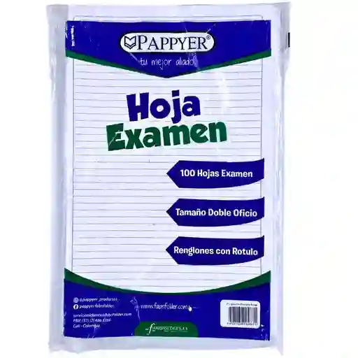 Hojas De Examen X100 Tamaño Doble Oficio