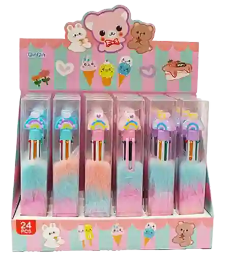 Esfero Boligrafo Arcoiris Peluche 6 Minas Colores