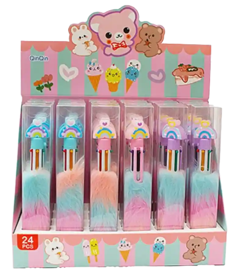 Esfero Boligrafo Arcoiris Peluche 6 Minas Colores