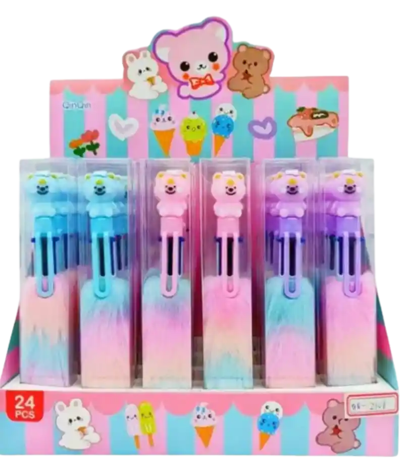 Esfero Boligrafo Osito Peluche 6 Minas Colores
