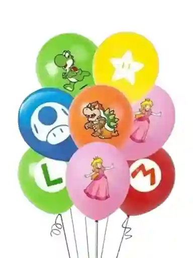 Kit Globos Mario Látex Mario Bross Video Juegos 12 Piezas