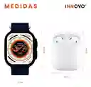 Smart Watch Serie 8 Max Con Audífono Mega Bass 2 Pulsos Azul Negro