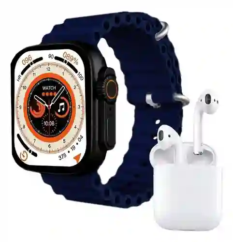 Smart Watch Serie 8 Max Con Audífono Mega Bass 2 Pulsos Azul Negro