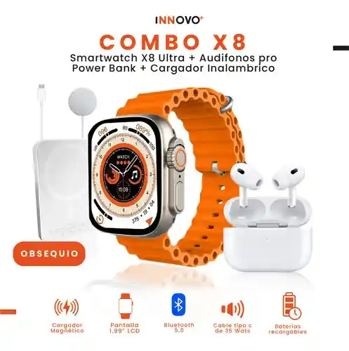 Smart Watch Serie 8x Deportivo Contesta Llamadas Ultraplus Con Audífonos Accesorios Max