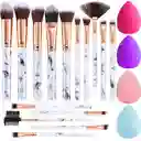 Kit De 15 Brochas De Maquillaje + 4 Esponjas