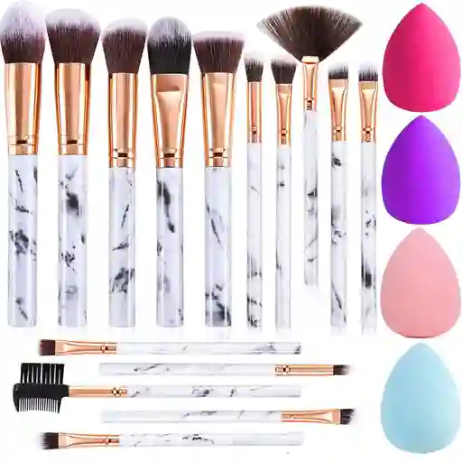 Kit De 15 Brochas De Maquillaje + 4 Esponjas